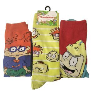 Nickelodeon Rugrats Chuckie Tommy 3 Pair Crew Socks Mens Sz 6-12 Multicolor 90s